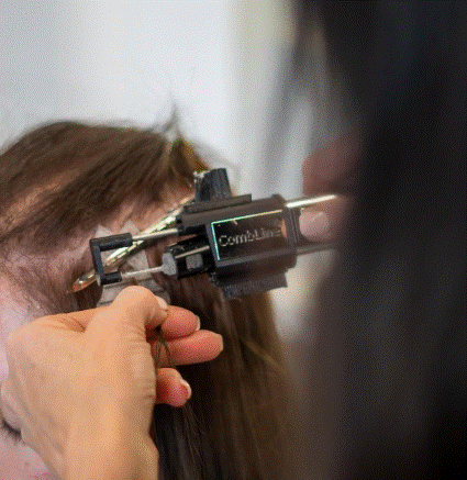 CombLine extension application for fine hair at Great Lengths Scottsdale